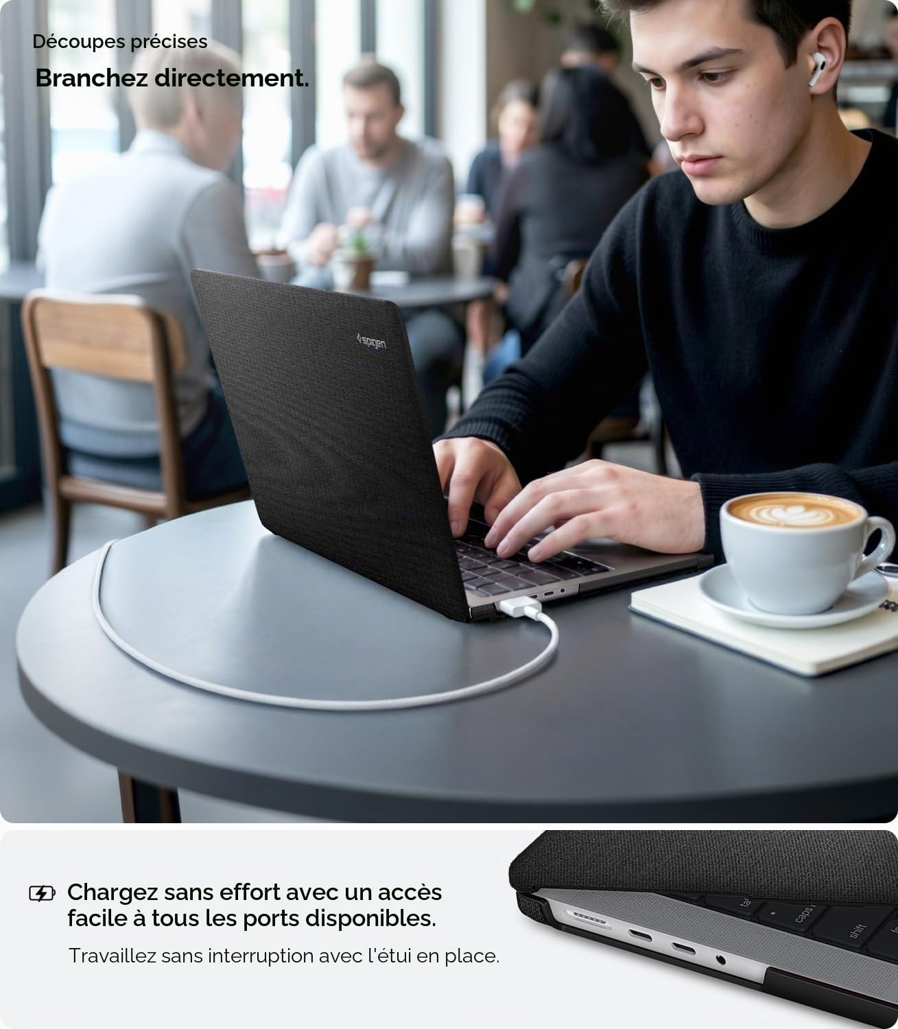 Spigen Urban Fit Coque MacBook Pro 14 Pouces M5 Pro Max 2026 M4 M3 M2 M1 2025-2021 Étui Tricot Premium Noir
