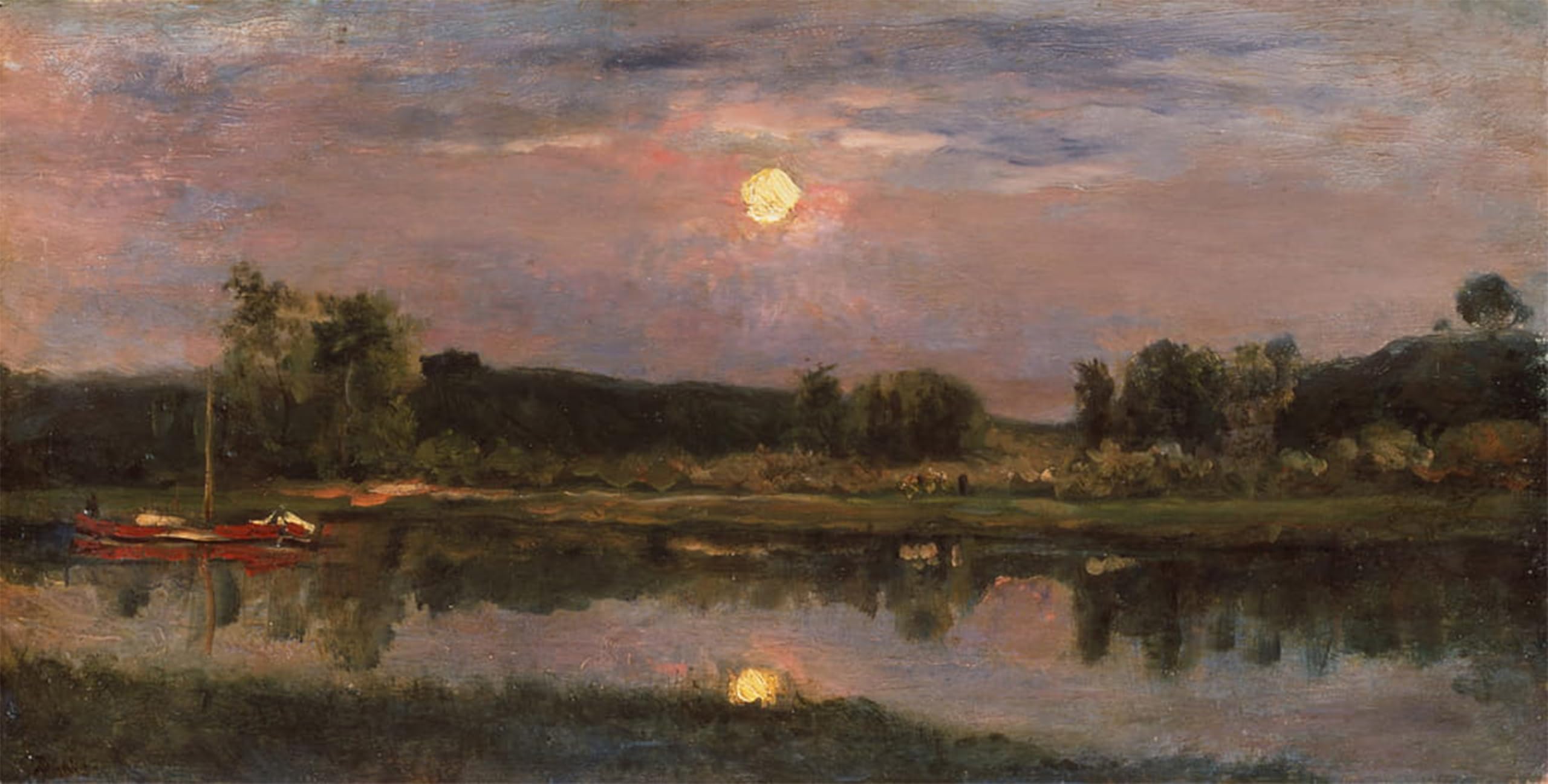 Artxlxxbn No Frame Famous Print Painting Colorful Art Print A Moonlit River Landscape By Charles Francois Daubigny Canvas Art Decorations For Home Decor 60X90cm
