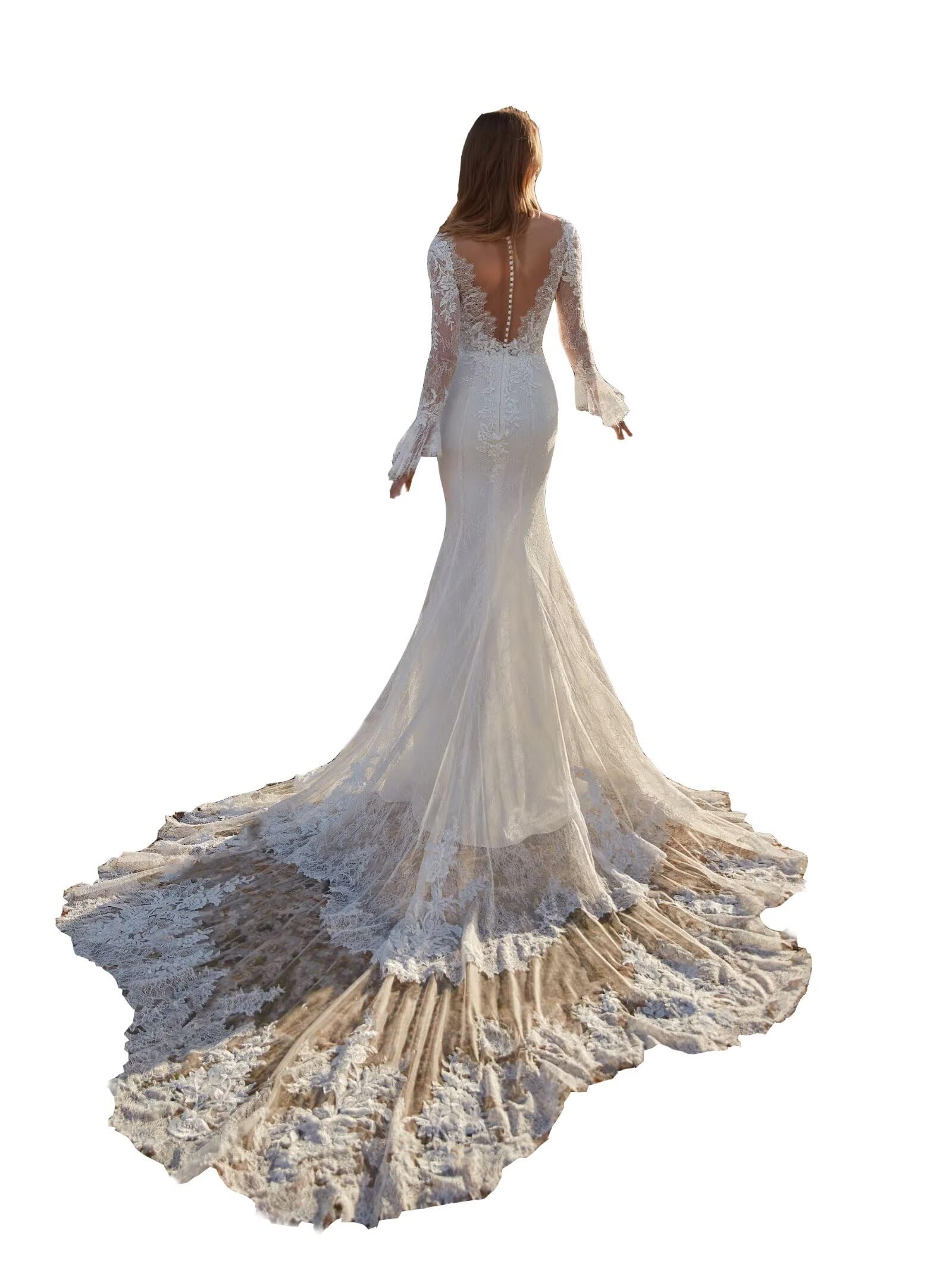 Modest Mermaid Wedding for Bride 2025 Lace Appliques Tulle Long Beach Boho Bridal Wedding Gowns for Bride