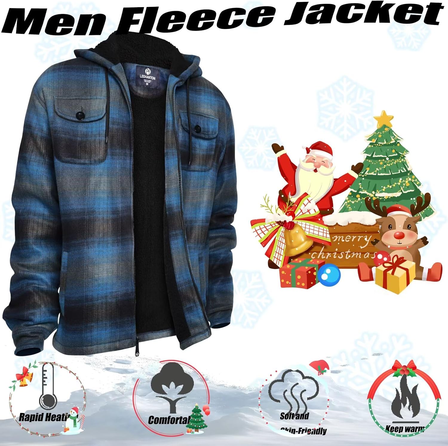 LeeHanTon Mens Flannel Jacket Heavyweight Sherpa Fleece Jackets Outdoor Hiking Casual Soft Warm Coat with Pockets