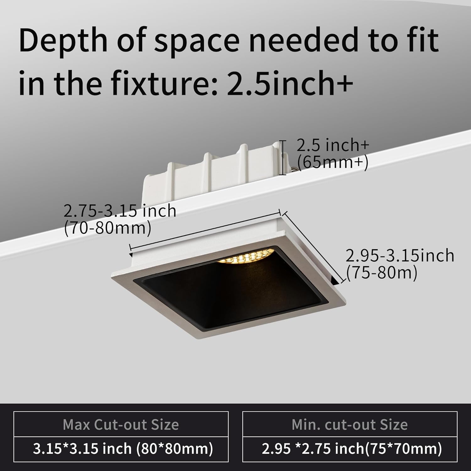 3 Inch Square 12W LED Dimmable Recessed Downlight, Home Indoor Directional Ceiling Spotlight Surface Fixture with 36° Beam Angle, Honeycomb Mesh Anti-Glare Design, Includes Junction Box