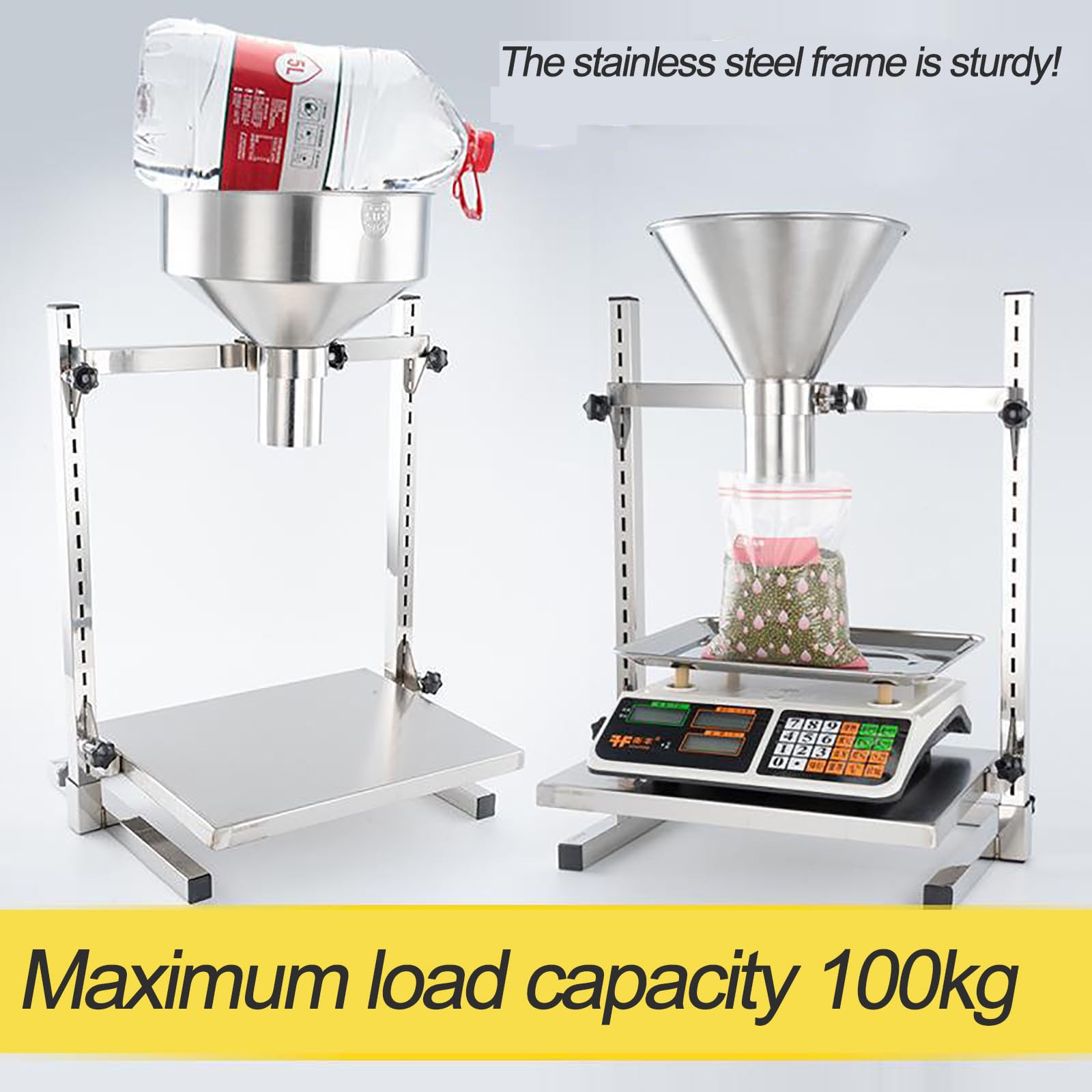 MObyat Embudo De Llenado Manual, Tolva De Alimentación De Acero Inoxidable 304 con Soporte, Bandeja Elevable Ajustable, Diseño De Boca Ancha, Tamaño del Puerto De Descarga De 6 Cm (Opcional)