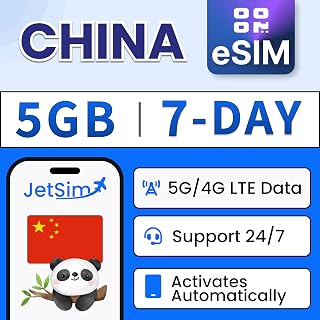 China eSIM – 5GB High-Speed + Unlimited Basic Data | 7-Day Travel Data Plan | Instant Activation, No Registration Needed | Works with Google, Whatsapp, Maps & More | Digital SIM
