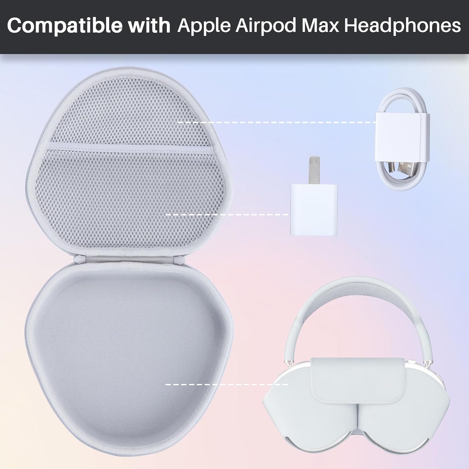 Hard Case Compatible with Apple AirPods Max Over-Ear Headphones (Silver Case) - Image 3