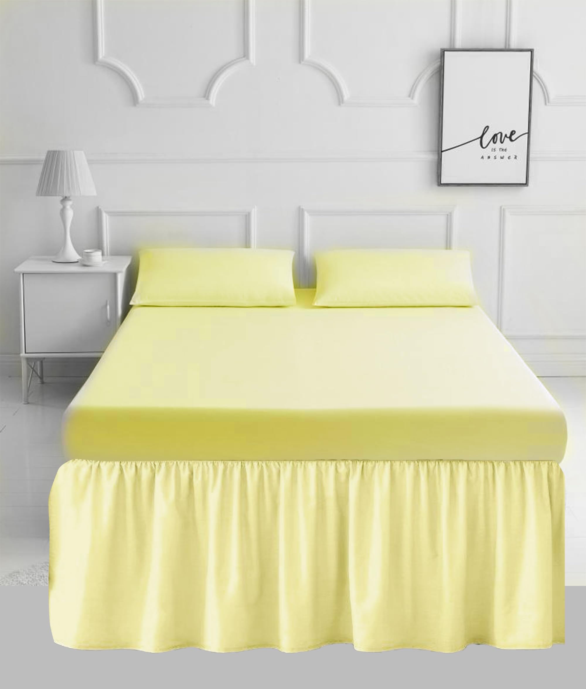 PARADISE STAR Extra Deep Base Valance Bed Sheet 16 Inch Frill – Poly Cotton Percale Easy Care Valance Sheet for Divan Bed, Soft Durable Bedding (Lemon, Single)