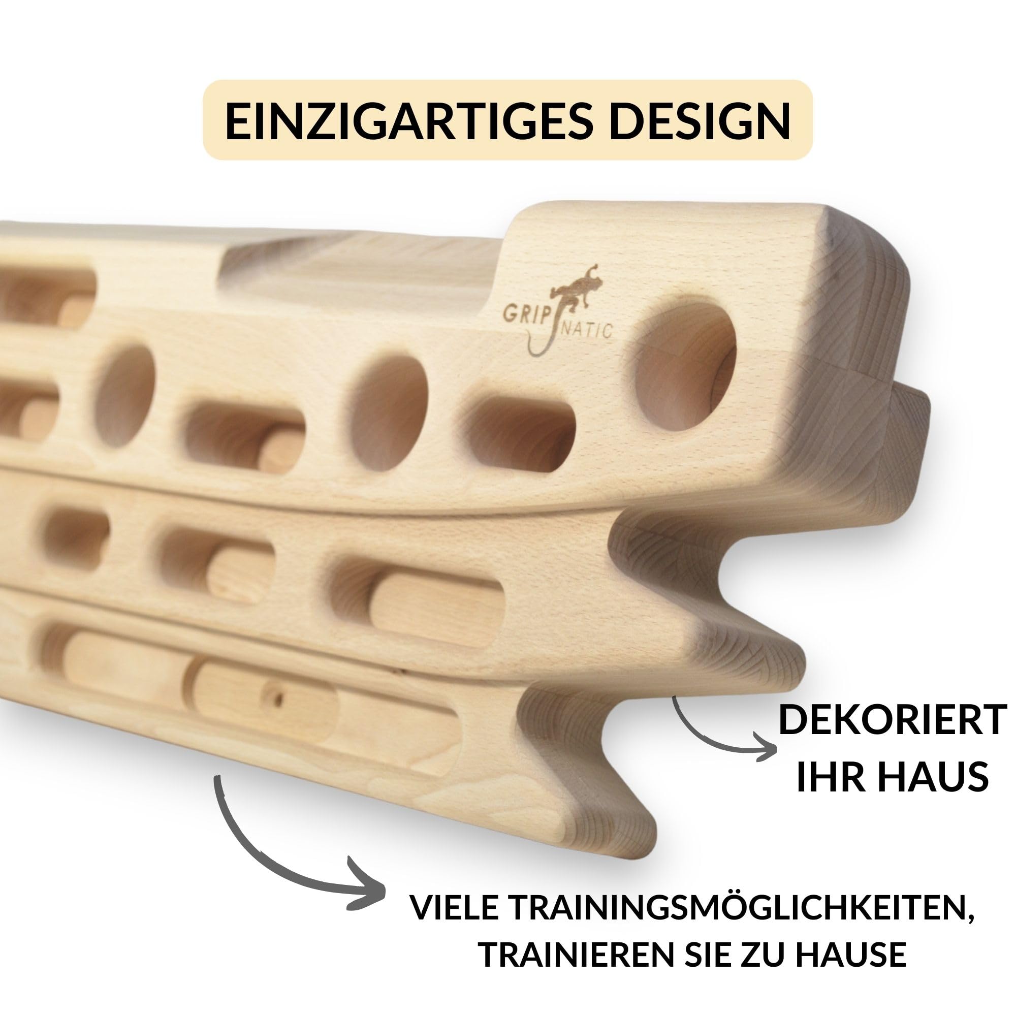 FingerPeg 1.0 Hangboard - Kletterbrett - Fingerboard - Pegboard Griffe - Buchenholz der Klasse A - mit Calisthenics-Stangen für Klimmzüge - einzigartiges Design - 120 kg Tragfähigkeit