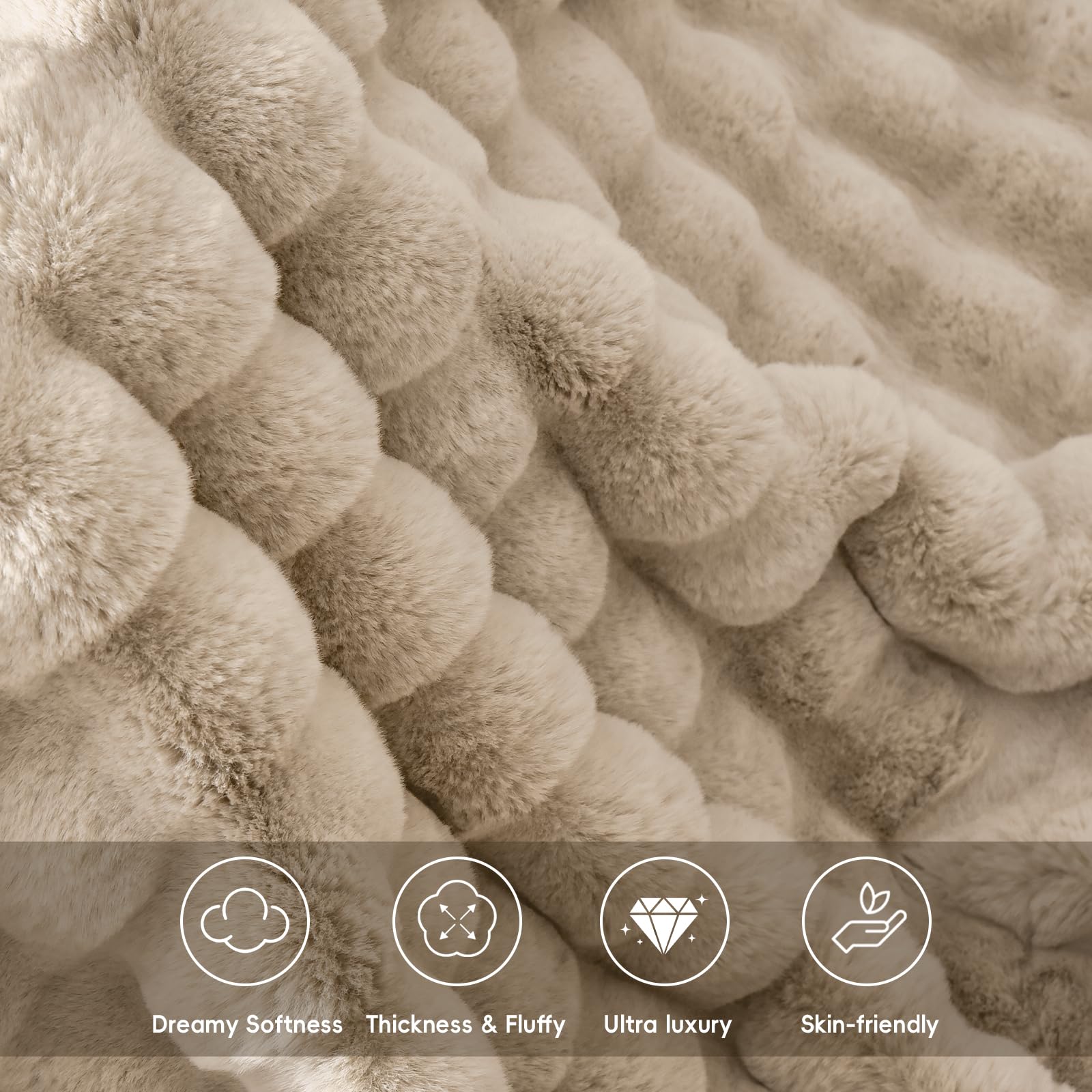 PHF Faux Rabbit Fur Throw Blanket – Ultra Soft, Reversible, 50x60 Inches (Bubble Grey) - View #5
