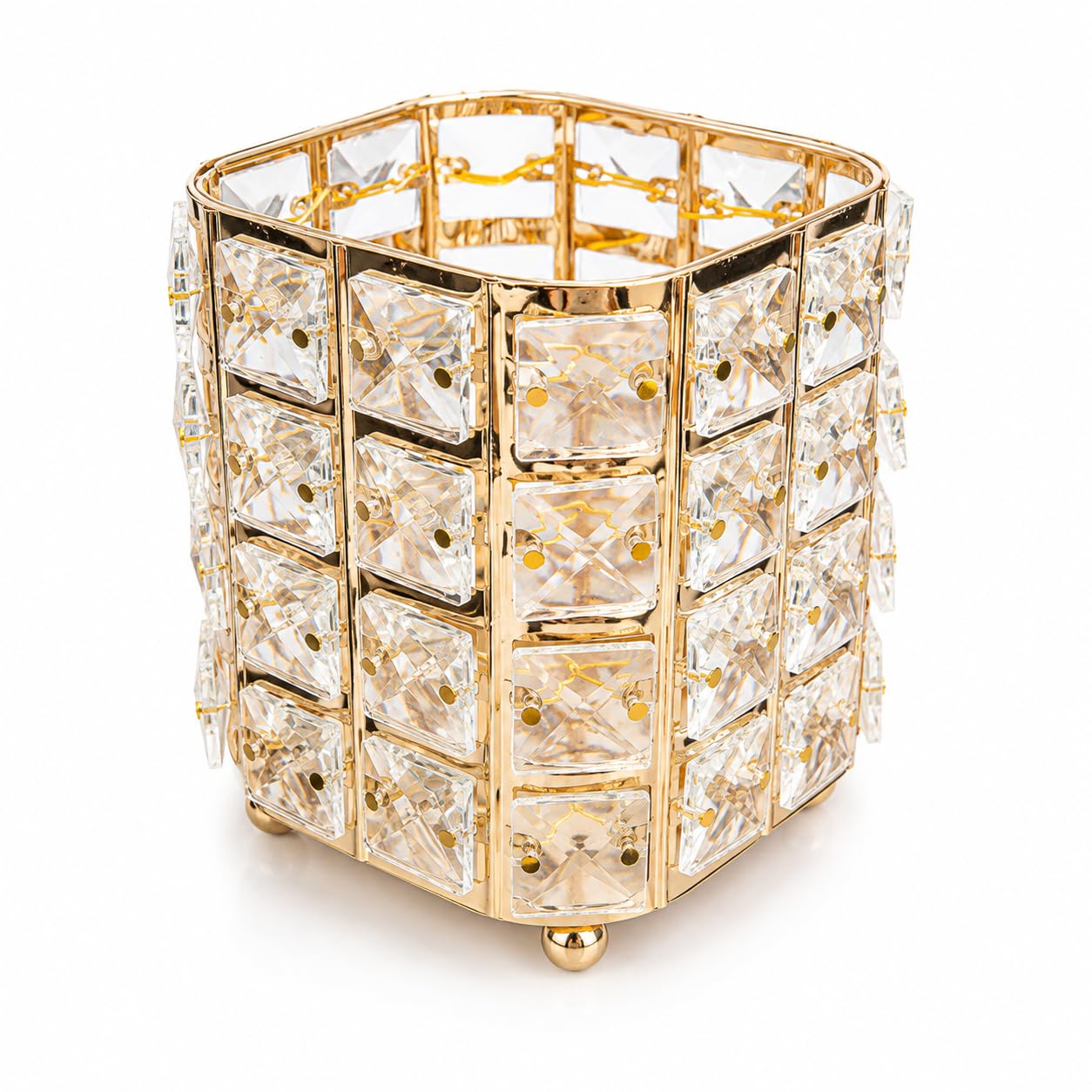 Crystal Vanity Organizer Makeup Brush Holder Crystal Accents (Golden Square)