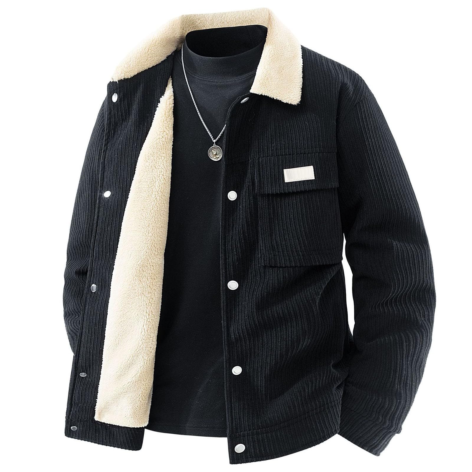 Generisch Chaqueta de pana para hombre, de forro polar, chaqueta de béisbol