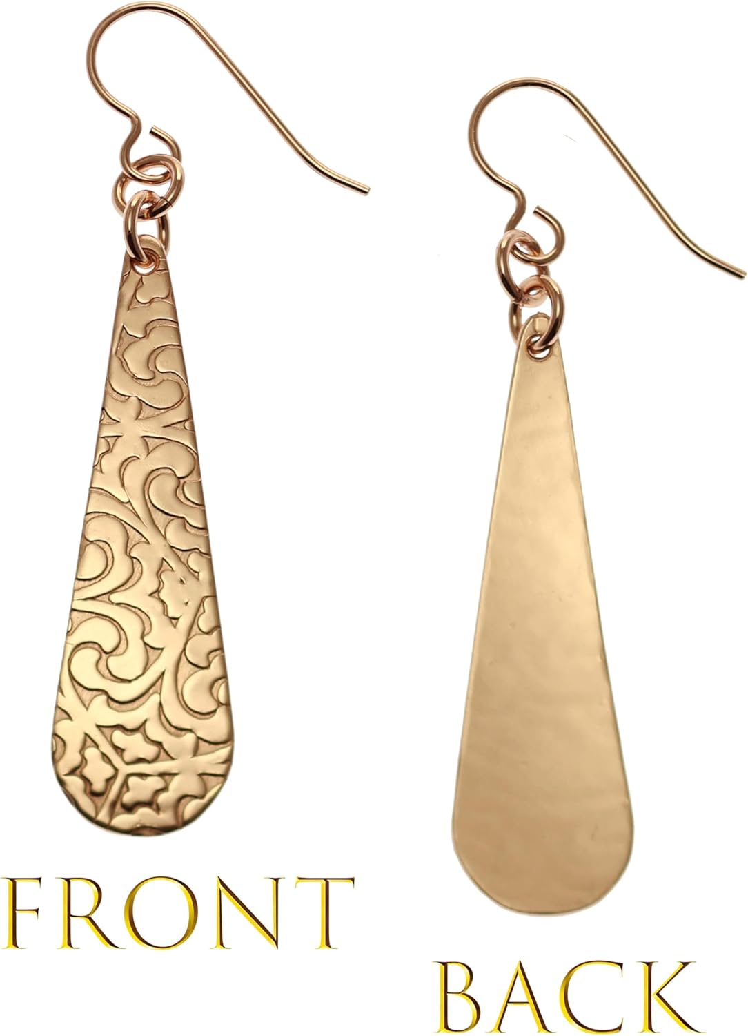John S Brana Damask Embossed Bronze Long Teardrop Earrings