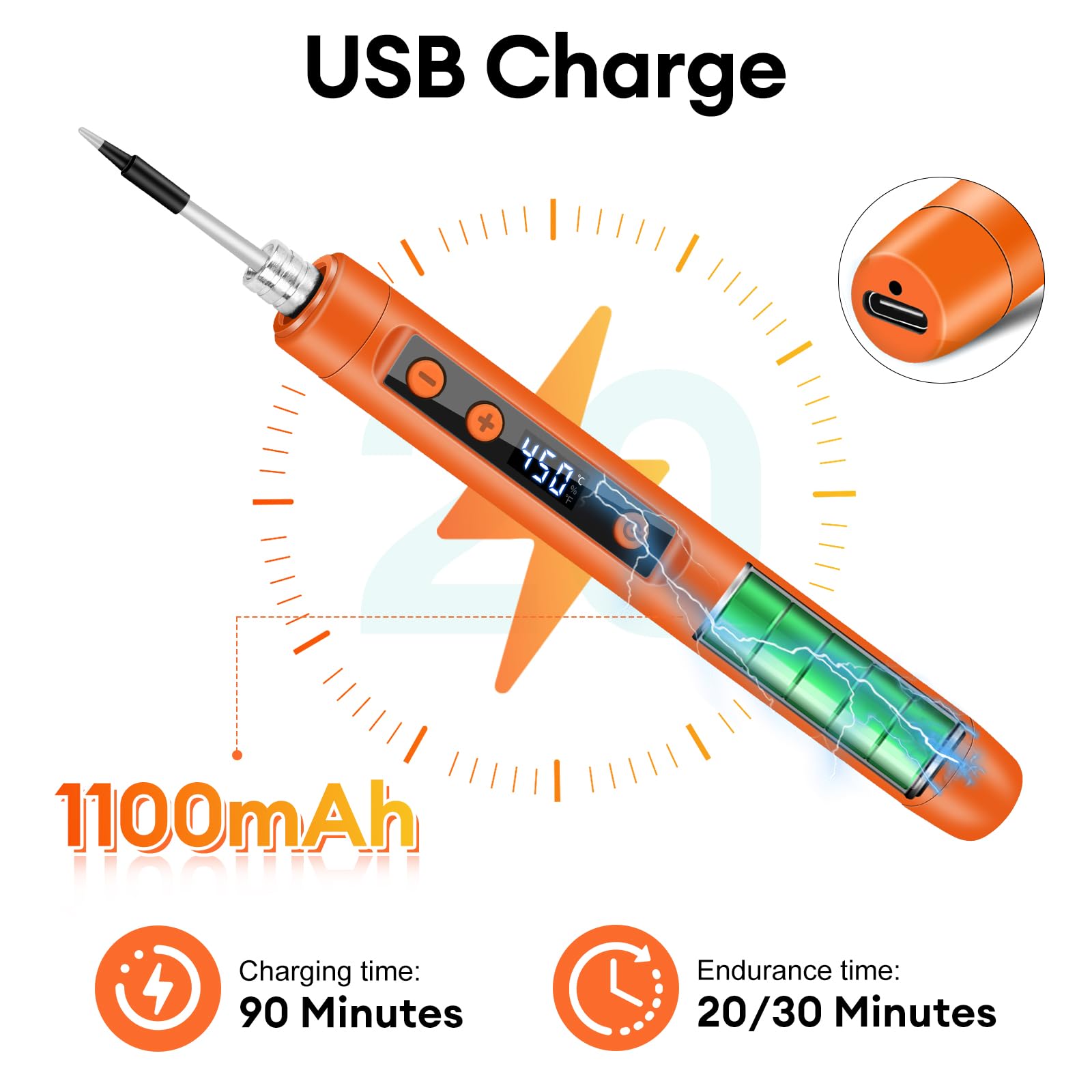 Kit Complet Kit De USB-C Diymore, Portable Sans Fil Avec écran LCD, Température Réglable De 200 °C à 450 °C, Avec 3 Embouts Pour Fer à Souder