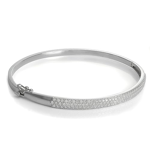 jewellerybox 9ct White Gold CZ Crystal Hinged Bangle