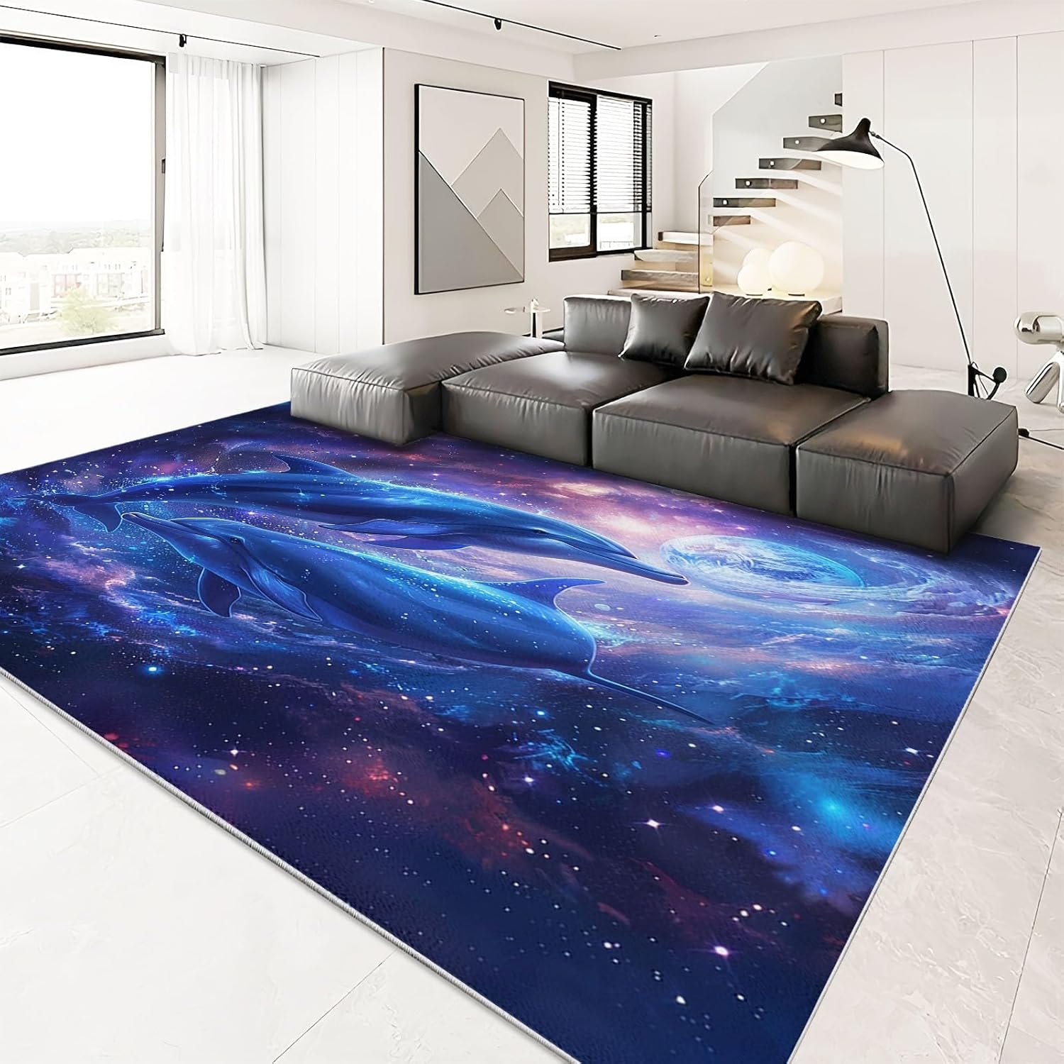 Generic Area Rug for Bedroom Starry Sky Dolphin Stars Washable Rugs 2x3 Modern Soft Non-Slip Floor Carpet Indoor Outdoor Rug Entryway Rug for Living Room Laundry Room