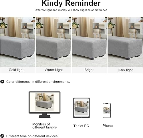 Miniatura 8 de PiccoCasa Funda otomana de alta elasticidad con parte inferior elástica, funda suave de tela jacquard a cuadros pequeños, rectangular, para