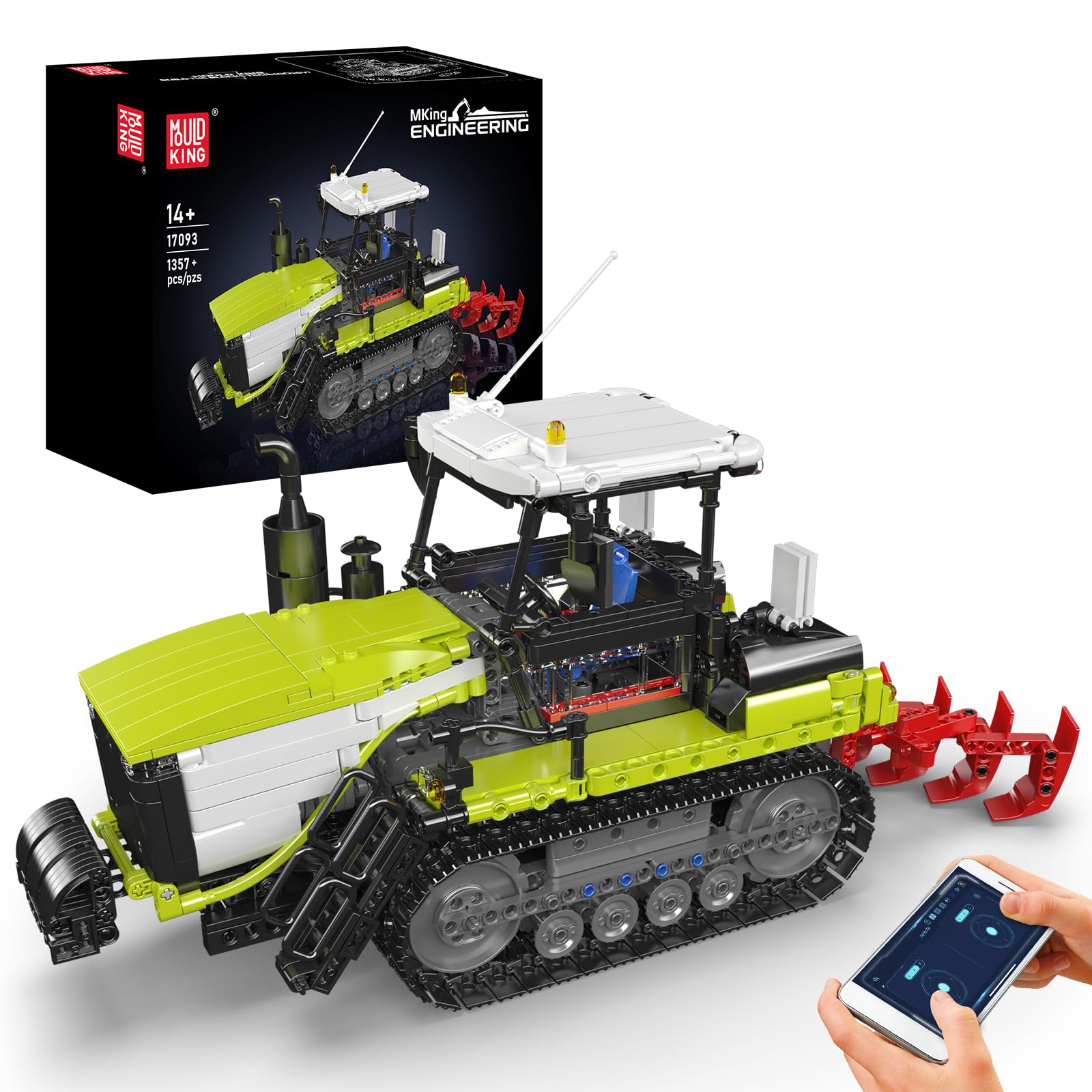 Mould King 17093 Juego de construcción de vehículos de juguete para tractores, juego de orugas, diseño auténtico y práctico, bonito regalo de cumpleaños de menta para adultos mayores de 14 años (más