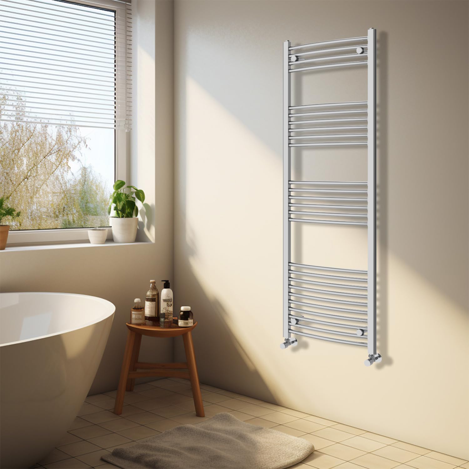 Nrg Chrome Heated Towel Rail Curved Designer Bathroom Radiator - 1600×500Mm