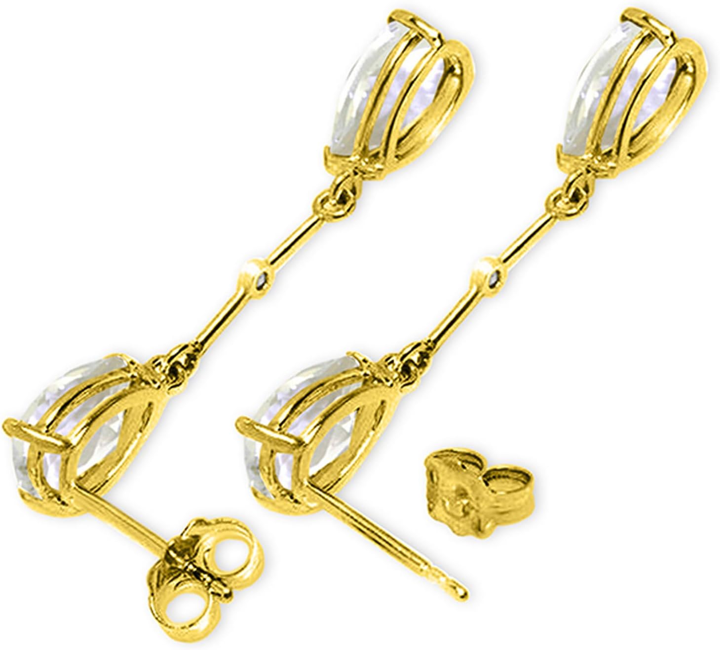 Galaxy Gold GG 14K Gold Natural Pear-shaped White Topaz Stud Drop Dangle Earrings - Image 3