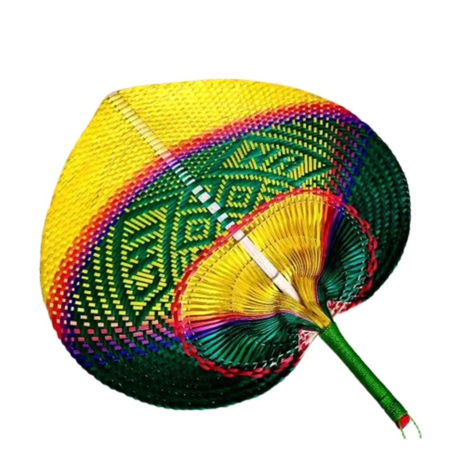 Woven Hand Fan, Woven Hand Fan Heart Bamboo Straw Rattan Chinese Multicolor Summer 25cm(Blue)