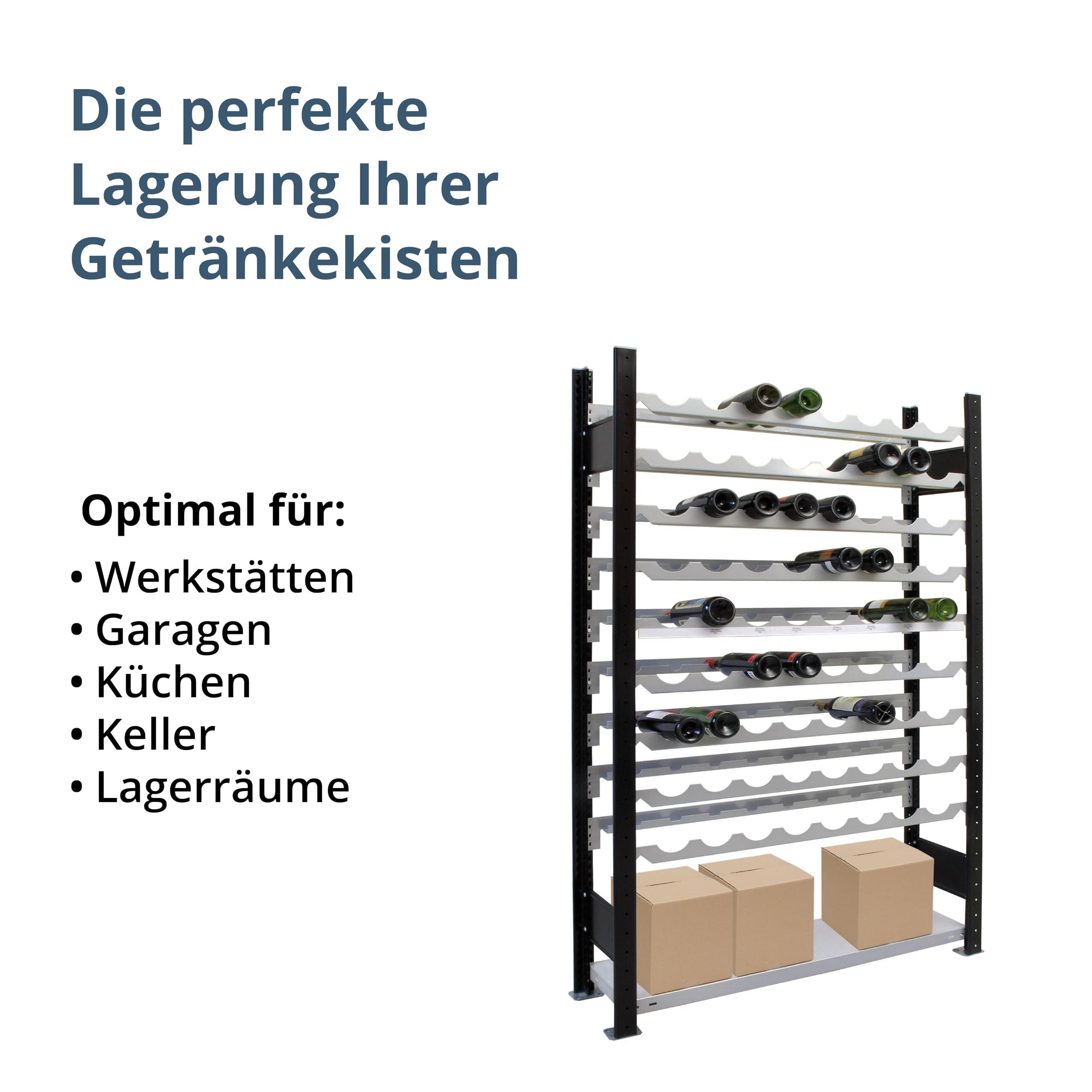 Schulte Regalwelt Weinregal für bis zu 72 Flaschen, 180x100x25 cm (HxBxT), schwarz-Silber, Getränkeregal, Weinflaschenregal, Flaschenregal