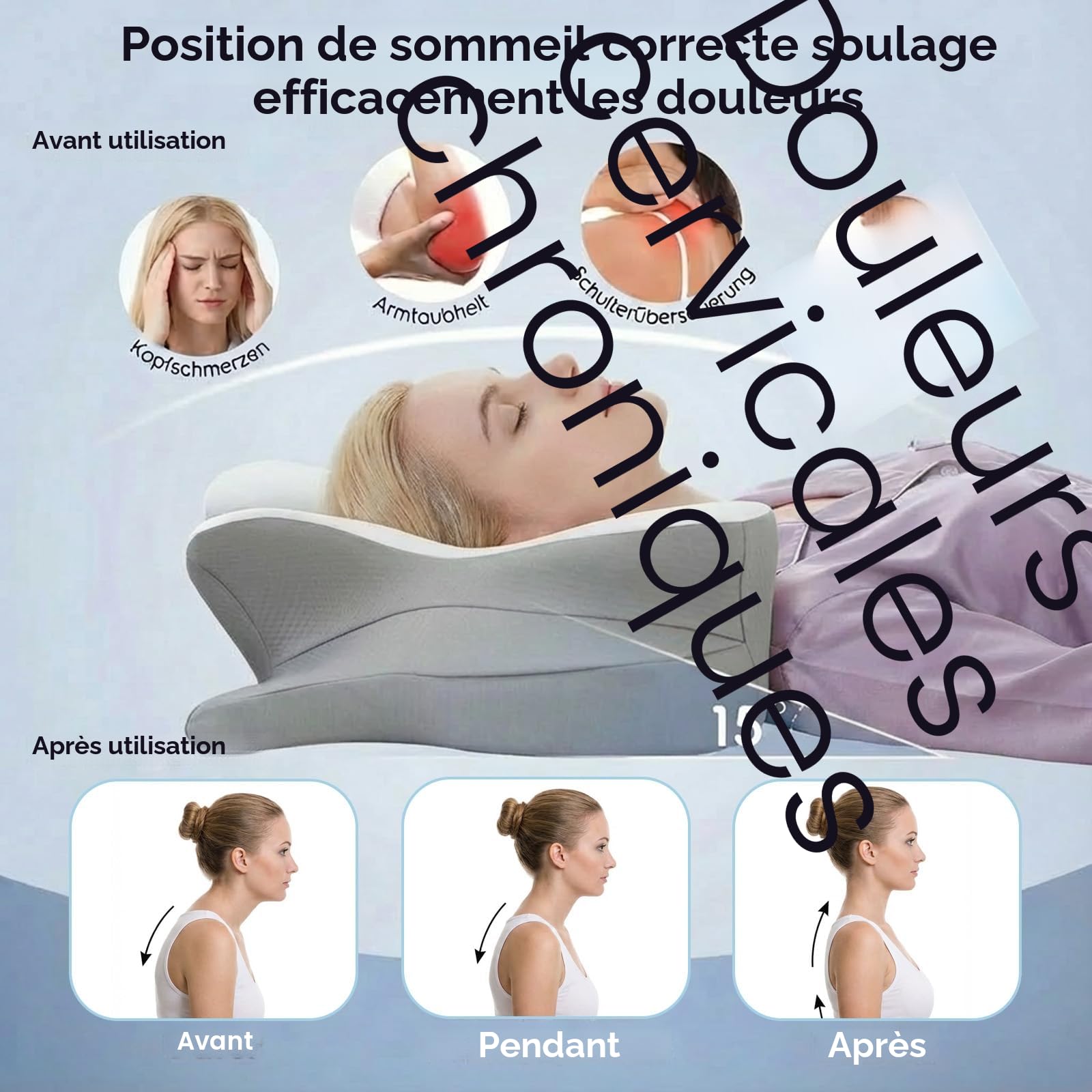 Deedlite Oreiller SOYA 3.0 Ergonomique Cervical – Oreillers Anti-Ronflements, Mousse à Mémoire de Forme Souple avec 2 Hauteurs - pour Dormir sur Le côté et sur Le Dos