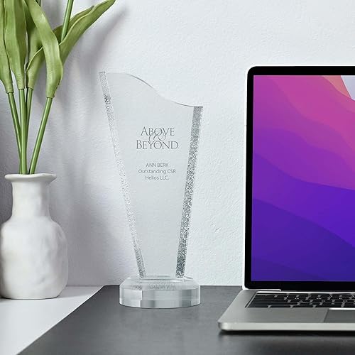 Miniatura 3 de Baudville Trofeo grabado - Torre glaciar acrílica - Diseño de gotas de agua - Premio para empleados - Impresión personalizada de hasta tres líneas y