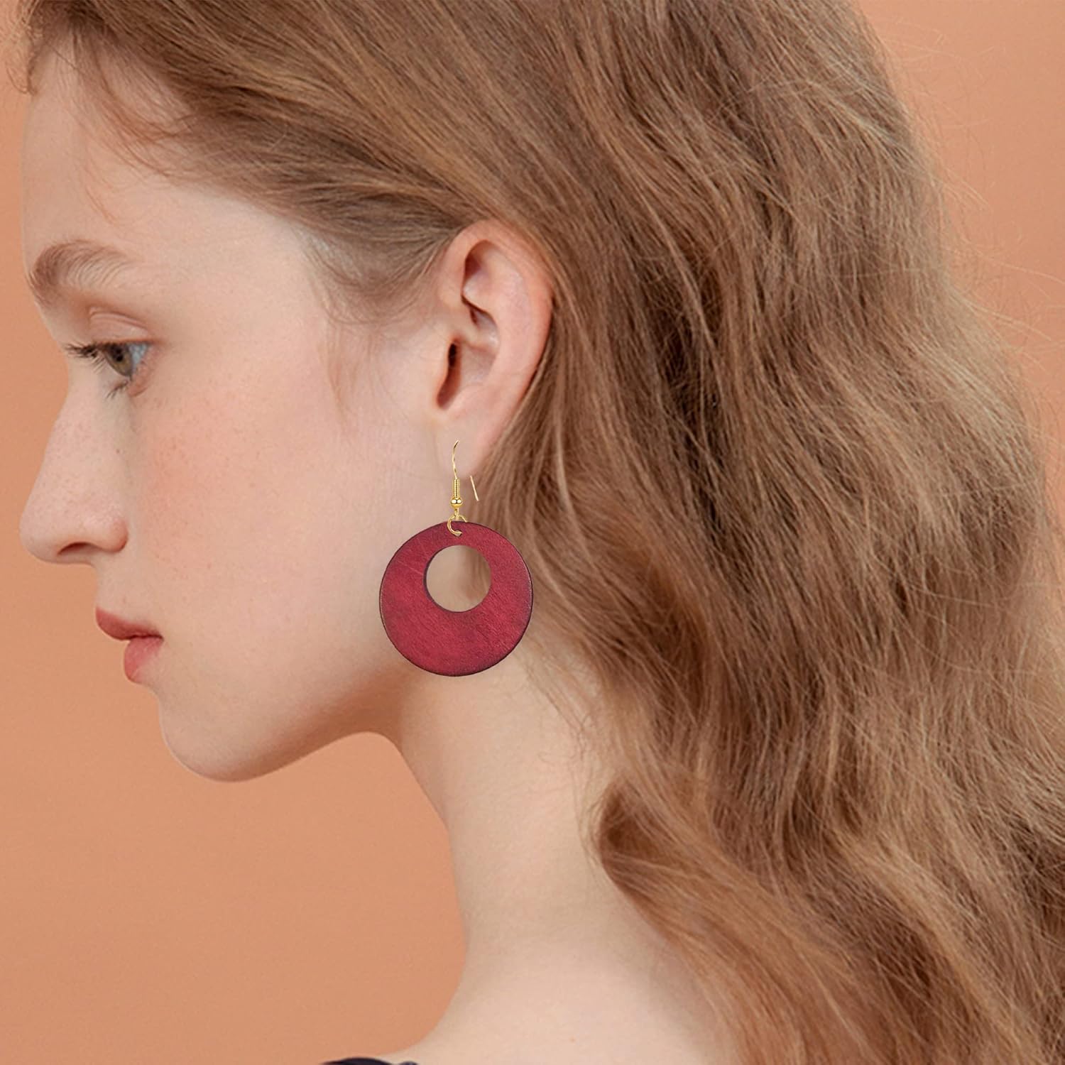 4 Pairs Round Wooden Statement Dangle Earrings for Women Girl Hollow Out Ethnic Wood Drop Earrings Stainless Steel Stud - Image 7