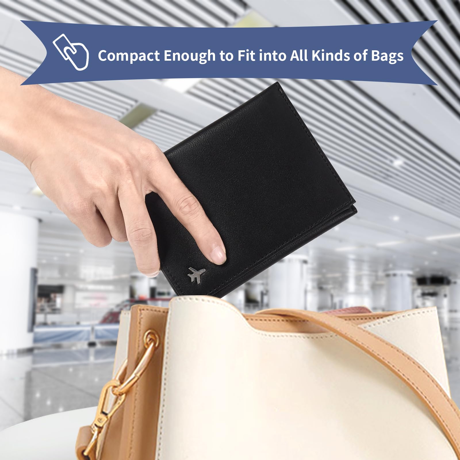 Billetera de piloto para pasaporte para viajes, bloqueo RFID, soporte de documentos de viaje de cuero genuino con caja de regalo, cartera de pasaporte para pilotos, hombres y mujeres, Negro -, Classic 5