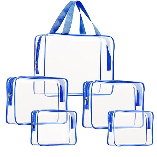 Kit de 5 piezas de bolsa de aseo de viaje de PVC transparente para mujeres y hombres, organizador de embalaje de vinilo impermeable, bolsas de