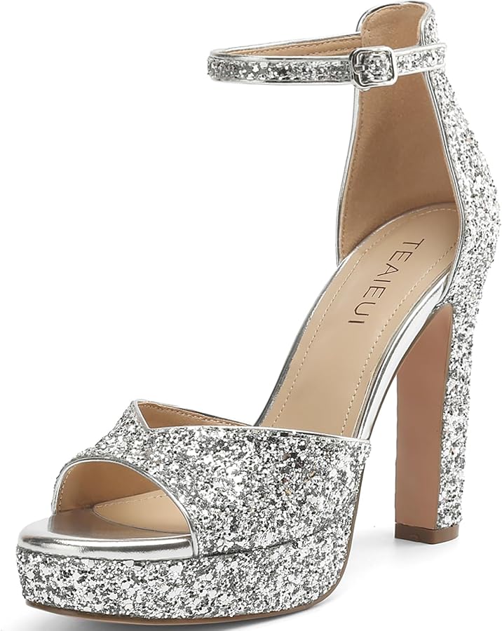 Amazon.com | TEAIEUI Silver Heels for Women Platform Block Amazon.com | TEAIEUI Silver Heels for Women Platform Block