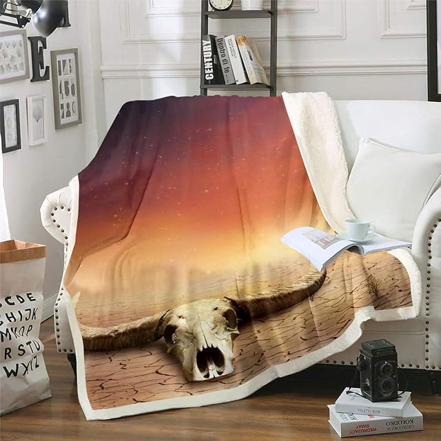 Loussiesd Bull Skull Fleece Sherpa Blanket Skull Pattern Plush Throw Blanket for Sofa Couch Brown Galaxy Fuzzy Blanket Breathable Tree Branches Nature Theme Flannel Blanket Room Decor Single 50"x60"