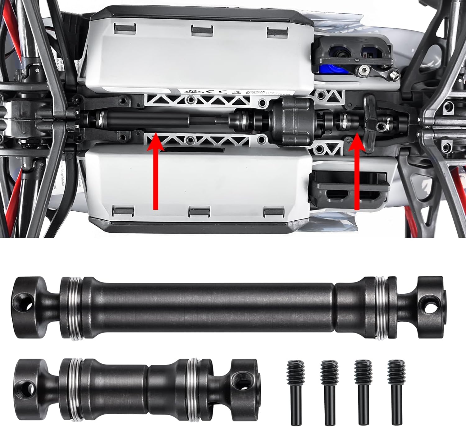 SWX 2PCS RC Drive Shaft Steel Front & Rear Center Shaft Length 70-95mm / 44-47mm Compatible with 1:16th TRX Mini E-REVO Summit Slash 4X4 RC Crawlers Car Upgrade Parts