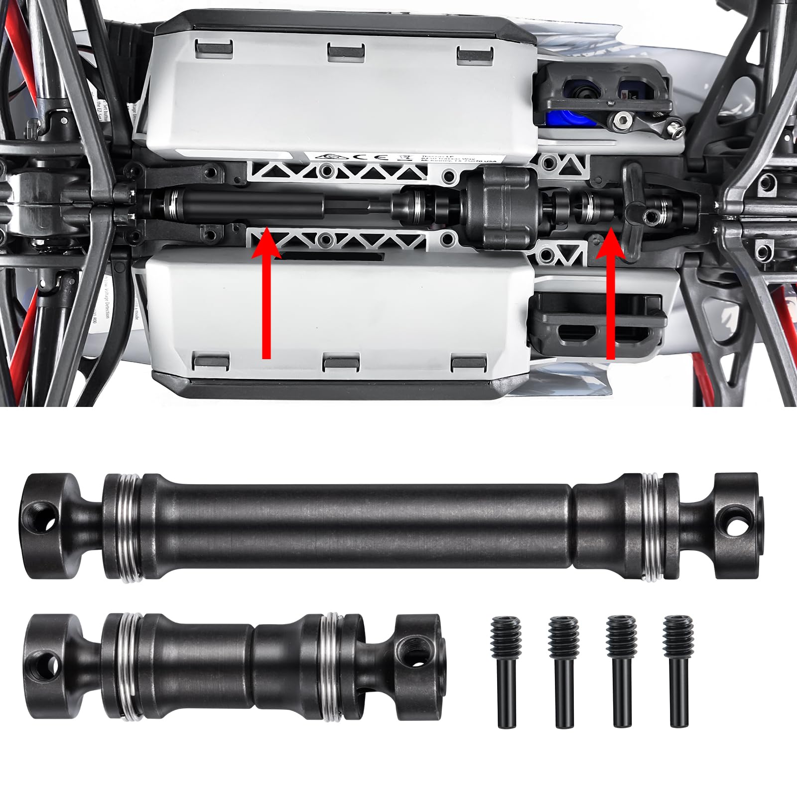 SWX 2PCS RC Drive Shaft Steel Front & Rear Center Shaft Length 70-95mm / 44-47mm Compatible with 1:16th TRX Mini E-REVO Summit Slash 4X4 RC Crawlers Car Upgrade Parts