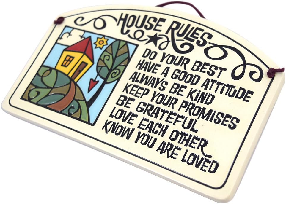 American Made House Rules Quote Ceramic Arch Family Plaque, 8.4-Inches Rectangular