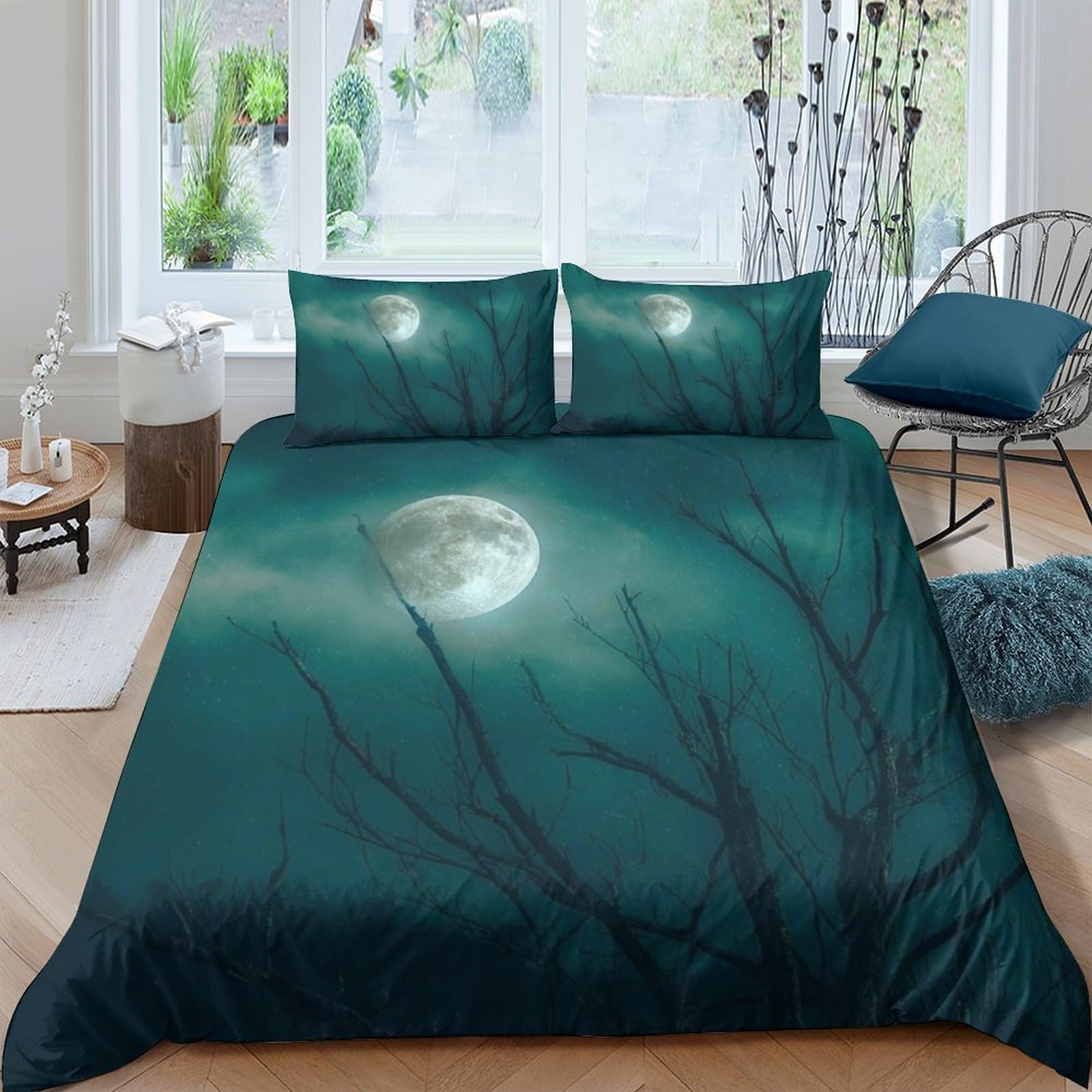 Ctjqhvkz Style-1 3D Printed Moonlit Forest Fitted Sheet Microfiber Soft Breathable Night Sky Bed Cover For Bedroom Dorm Decor Single（135X200cm）