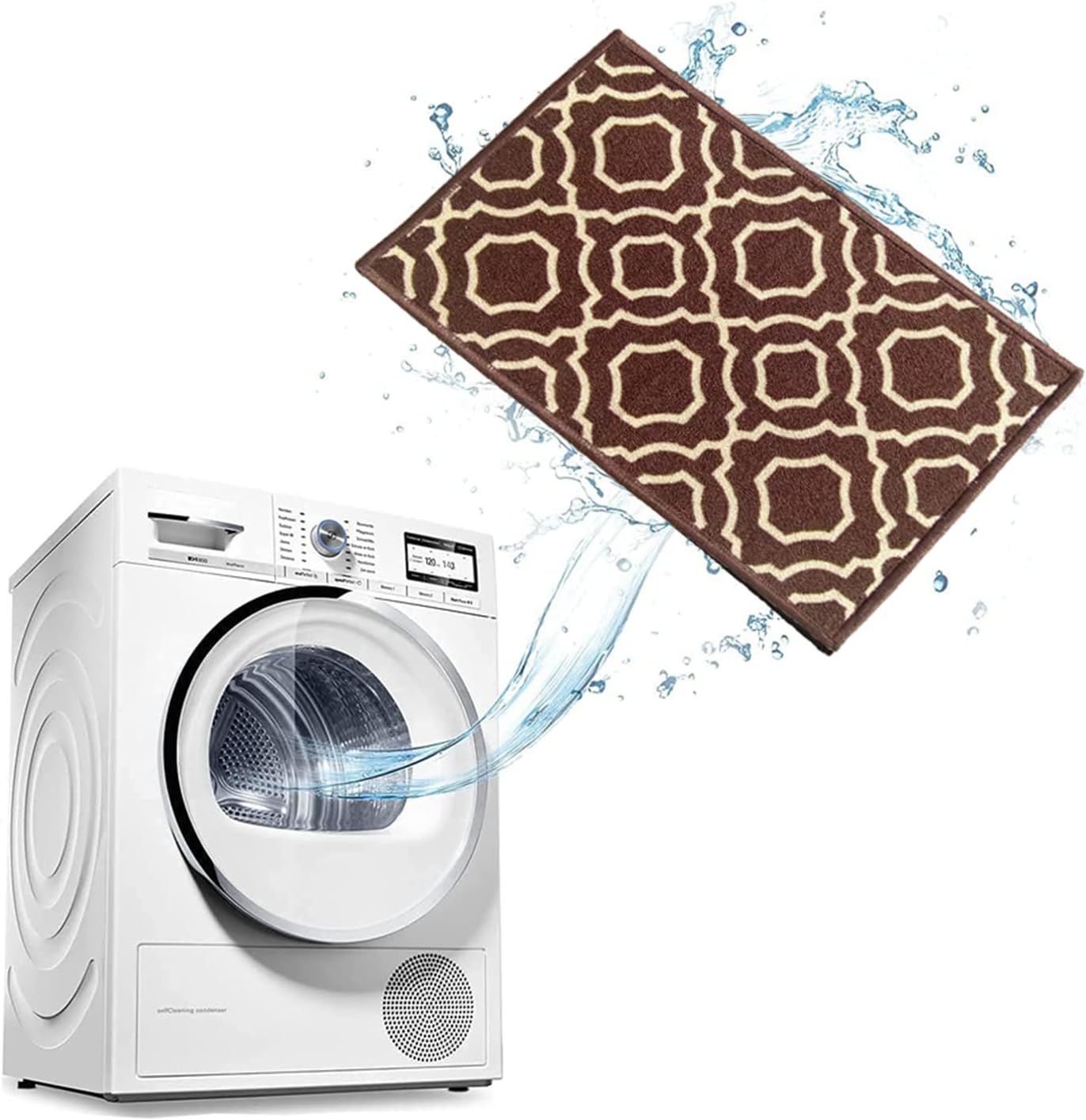 Easychan 2 Piece Carpet Rubber Backing Non-Slip Kitchen Mat Doormat Area Rugs (15"x47"+15"x23", Brown)