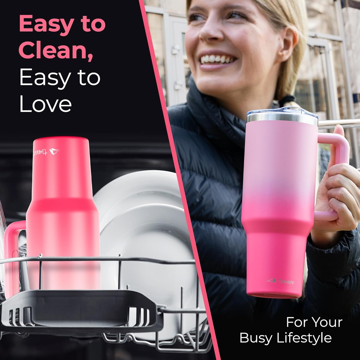 40 oz Tumbler With Handle and Straw Made of Stainless Steel - Double Wall Vacuum Insulated Tumbler With Lid - Sweat Proof Easy Grip, BPA-Free, Dishwasher Safe Tumbler (Misty Pink) - Image 7