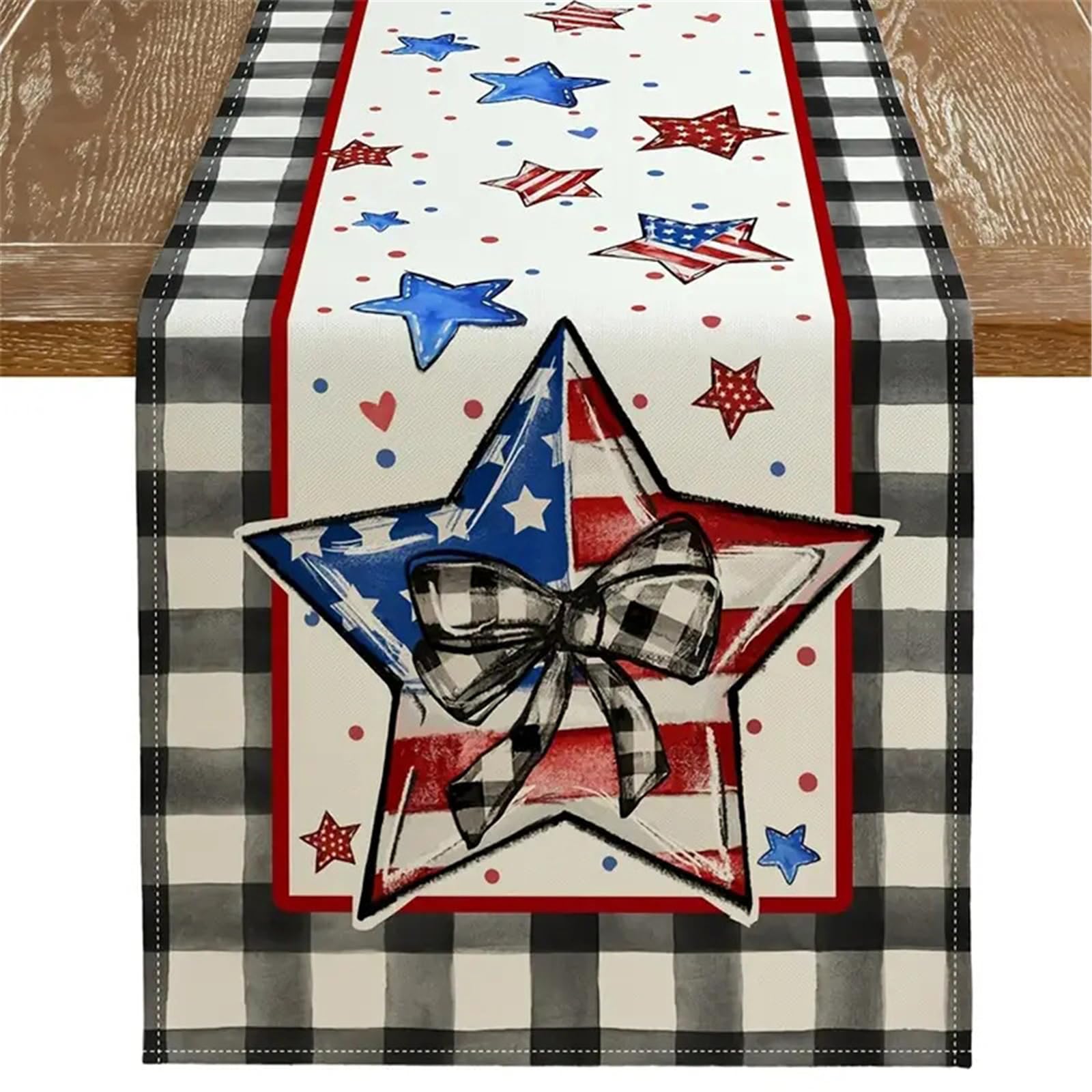 NEWFT Memorial Day Table Runner Slip-Resistant Vintage Flag Designing Table Cloth for Dining Tables and Placemat Memorial Day Decoration