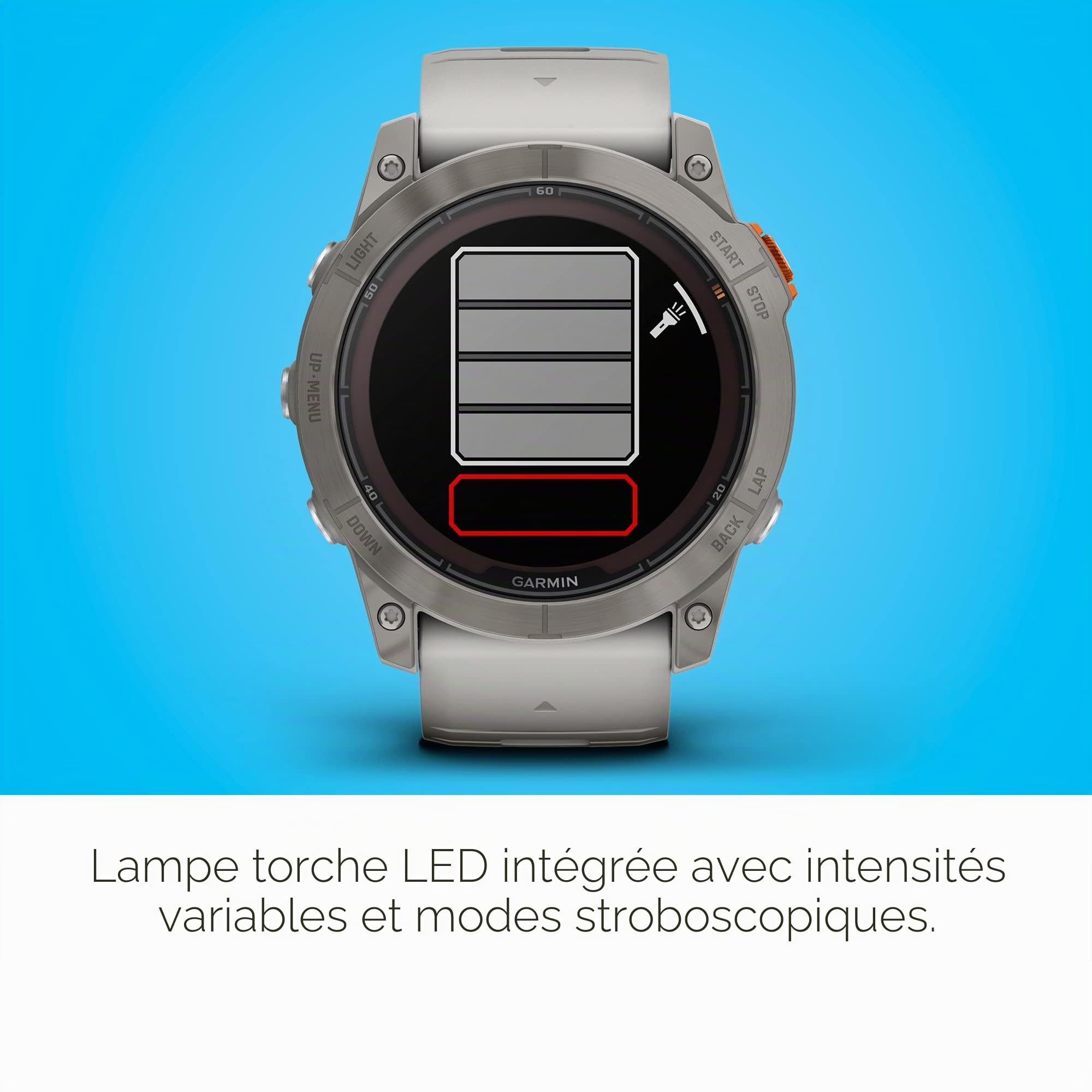 Garmin fēnix 7X Pro Sapphire Solar, Montre Intelligente GPS Multisport, Lampe de Poche intégrée, capacité de Charge Solaire, Gris Brouillard/Orange Ambre
