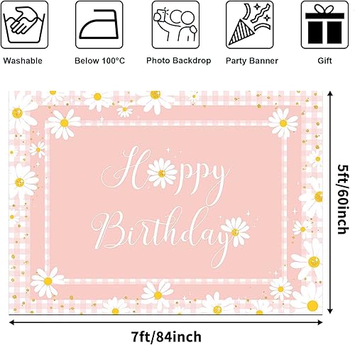 Miniatura 2 de Avezano Fondo de margaritas para decoración de fiesta de cumpleaños, fondo floral para fotos de niños, fiesta de cumpleaños, retro, bohemio, tema