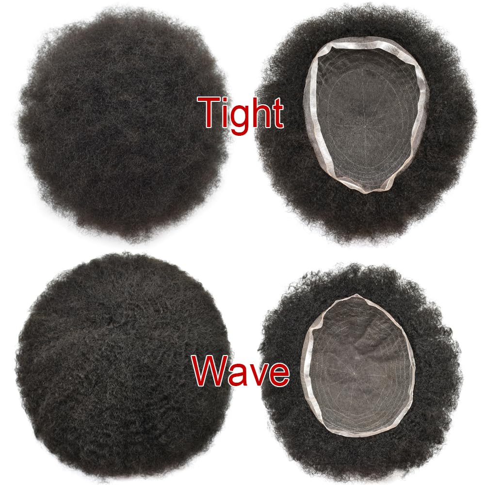 FACE MIRACLE Afro Toupee for Black Men 100% Human Hair Transparent Full Lace Replacement African American Wavy Men Hair System 8×10Inch (8 * 10, #1B Off Black-6mm)