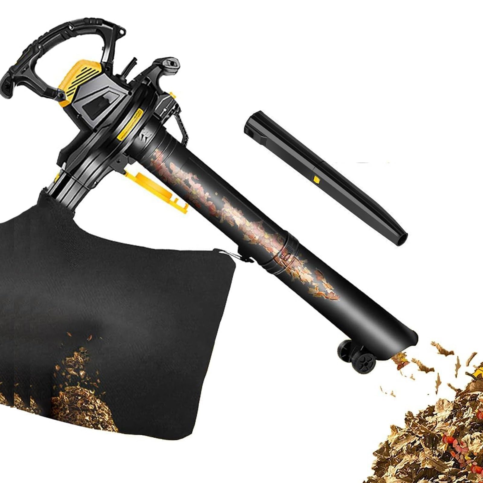 Soplador de Hojas de Mano, soplador de Hojas de jardín y trituradora de vacío, soplador de Hojas de 3800 W con Ruedas y Bolsa recolectora de Hojas de 40 L, soplador de Aire