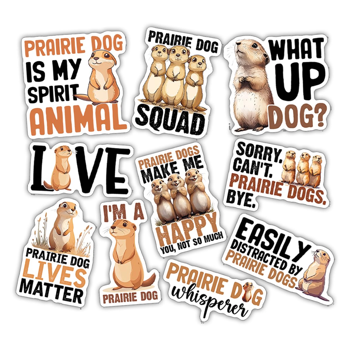 10pcs Prairie Dog Sticker Sheet, Cute and Funny Vinyl Decals for Animal Lovers, Nature Enthusiasts, Waterproof, UV-Resistant, for Laptop, Water Bottle