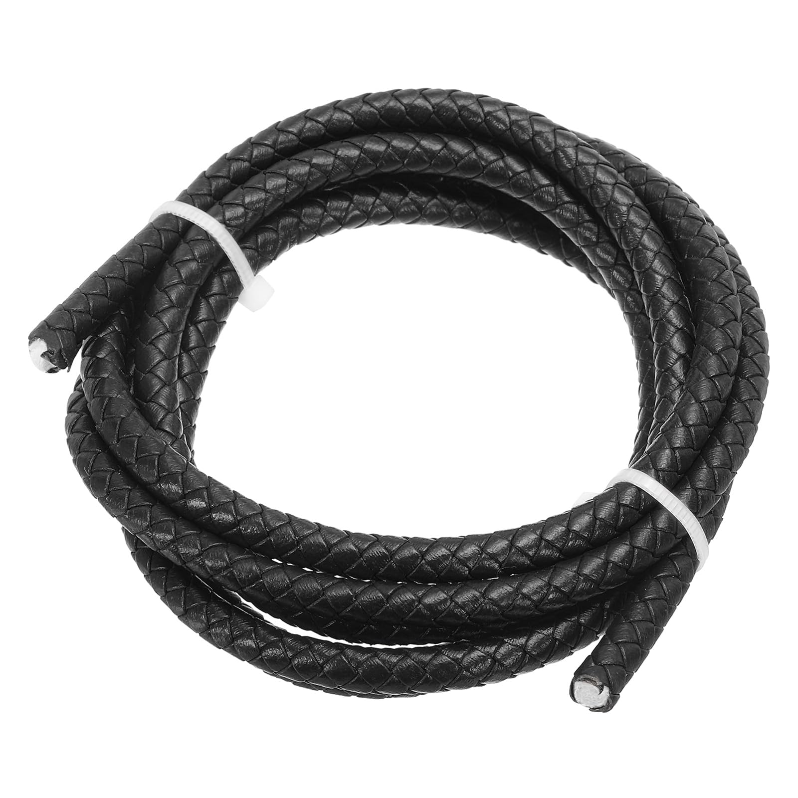 PATIKIL Round Braided Leather Cord, 6mm Braided Genuine Leather Cord String Rope Folded Leather Strip for Jewelry Making Crafts Necklaces Bracelets, Black(1.1 Yards)