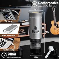 Vista 3 de Cafetera eléctrica portátil de café expreso, mini cafetera 3 en 1, cafetera autocalentable con USB-C, pequeña cafetera con café molido y cápsulas