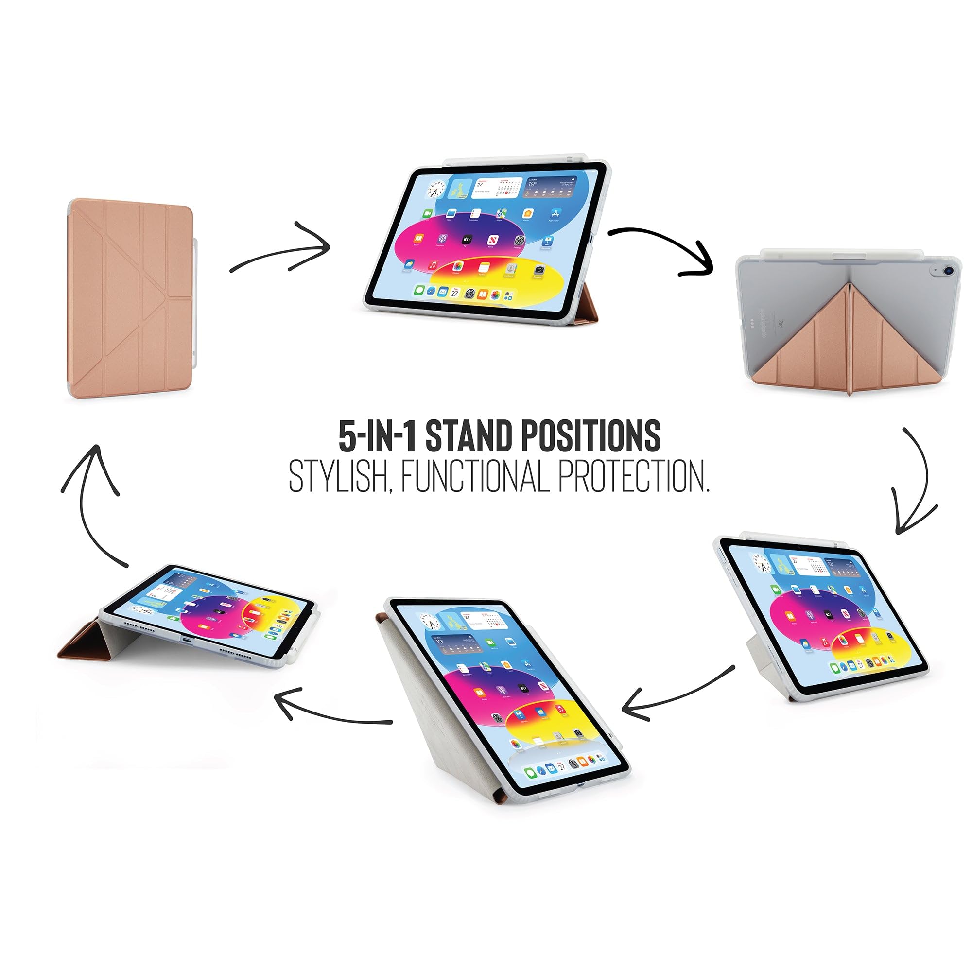Pipetto Custodia in TPU Origami per iPad di 10a generazione (2022) | Custodia con supporto 5 in 1 resistente agli urti | Custodia Apple Pencil 1 | Custodia per iPad antibatterica al 99,9% - Oro rosa