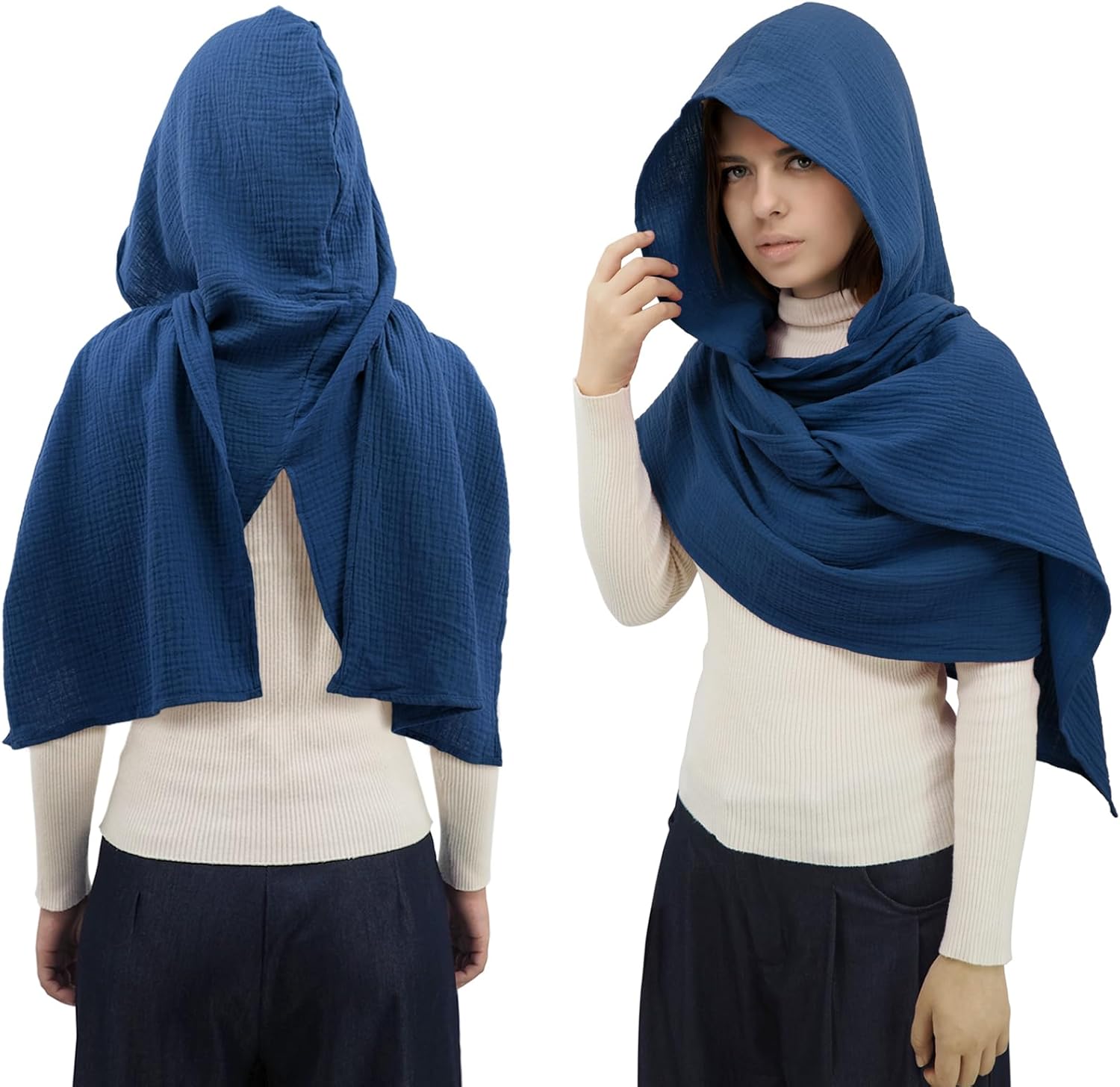 Women Men Fashion Shawl Scarf Cape | Multifunctional Hooded Cowl | Medieval Linen Cotton Cowl Hood |Vintage Goth Costume - Image 3