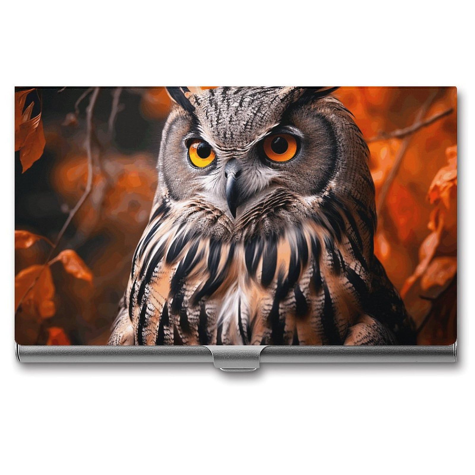 BTCOWZRV Owl Business Card Holder Metal Slim Business Card Case, Pocket Card Holder for Men Women Purse Name Card Holder Stainless Steel Wallet Credit ID Case for Office