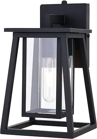 VAXCEL Blackwell 11.75 in. H 1-Light Matte Black Dusk to Dawn Sensor Transitional Outdoor Wall Sconce, Durable Steel, Clear Glass Shade, LED Compatible for Exterior Porch Patio Front Door or Garage