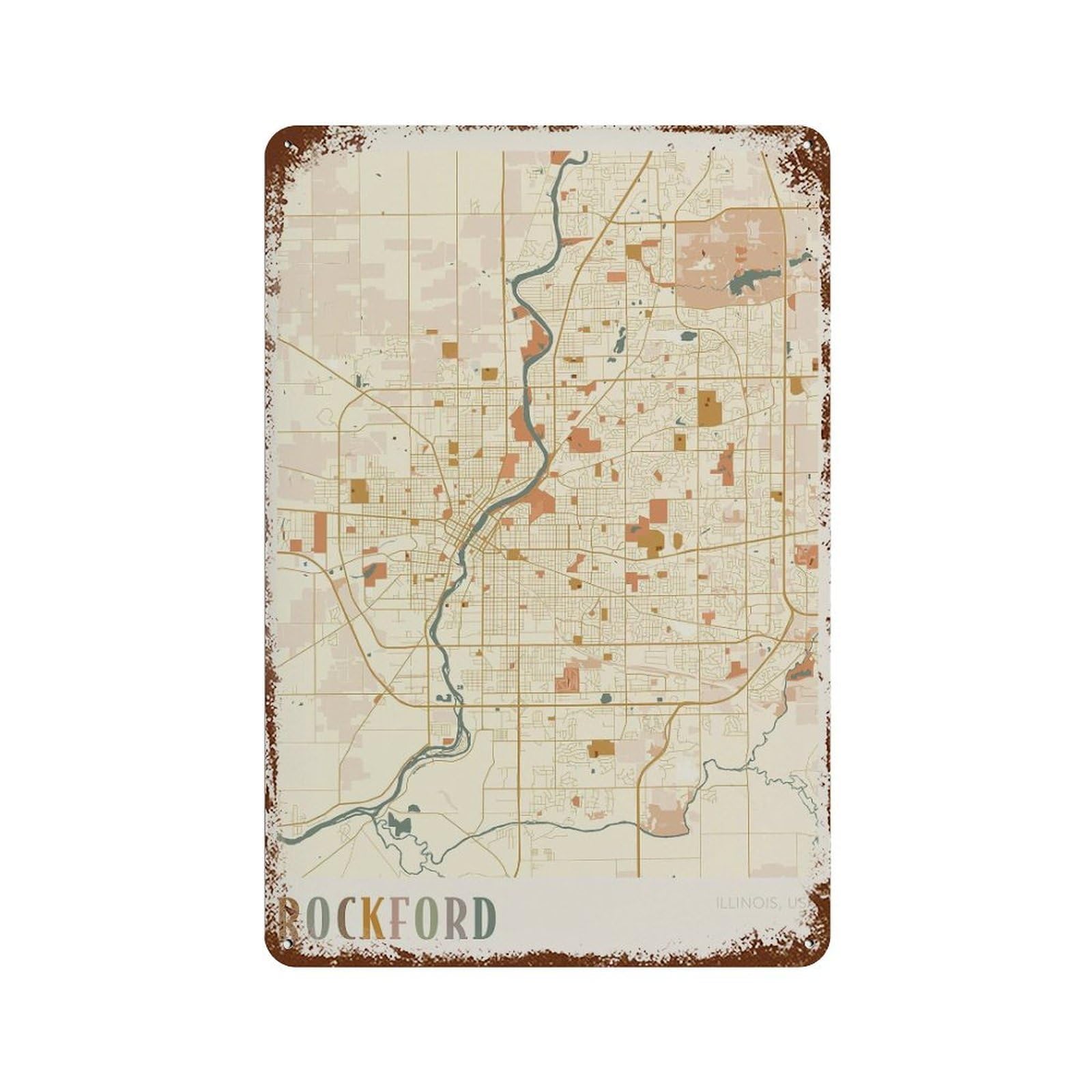 xiaoxiaoshen Rockford Map Illinois Travel Gift Boho Wall Decor Art Metal Tin Poster Modern Home Decor Art Home Bar Shop Decorations Vintage Sign 30x20cm