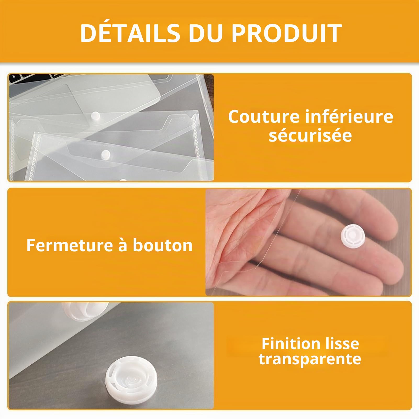 Lot de 40 pochettes en plastique A6 avec fermeture à bouton pression pour la maison, le bureau, l'école, les voyages (lot A)